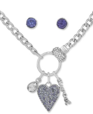 Photo 1 of GUESS Crystal Heart Multi-Charm Pendant Necklace & Stud Earrings Set