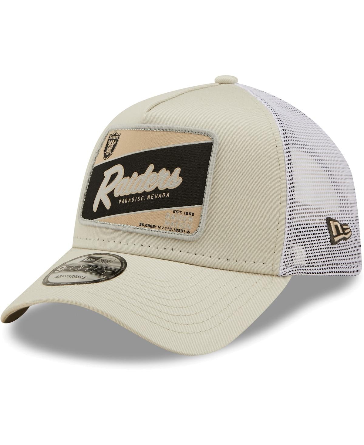 Shop New Era Men's  Khaki, White Las Vegas Raiders Happy Camper A-frame Trucker 9forty Snapback Hat In Khaki,white