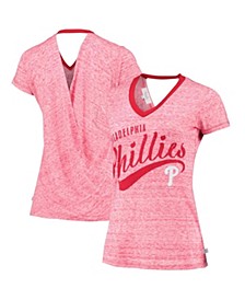 Women's Red Philadelphia Phillies Hail Mary V-Neck Back Wrap T-shirt