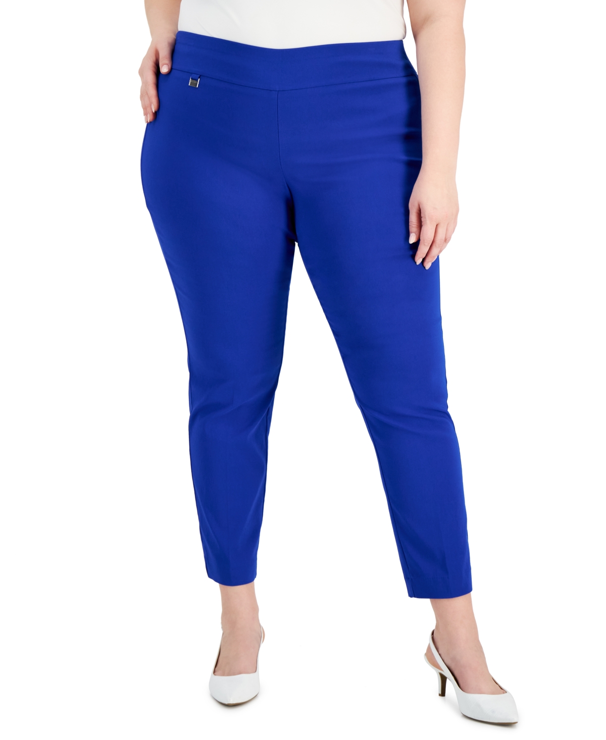 Alfani Plus Size Tummy Control Pull On Skinny Pants Created for Macy s Bright White Smart Closet