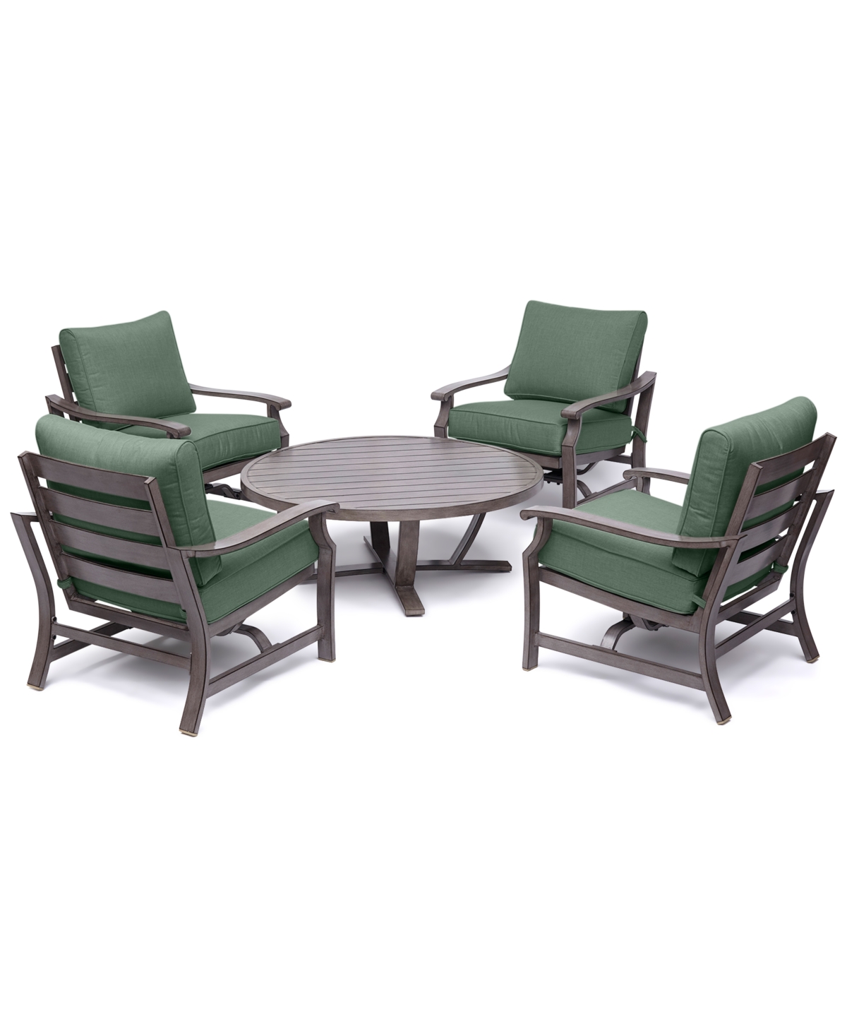 Shop Agio Tara Aluminum Outdoor 5-pc. Seating Set (48" Round Table & 4 Rocker Chairs), Created For Macy's In Outdura Grasshopper