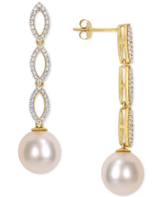 Macy's - Cultured South Sea Pearl (10mm) & Diamond (1/2 ct. t.w.) Infinity Linear Drop Earrings in 14k Gold