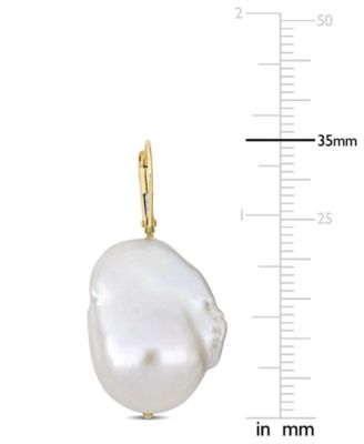 Cultured Freshwater Baroque Pearl (14-1/2 - 15mm) Leverback Drop Earrings in 14k Gold