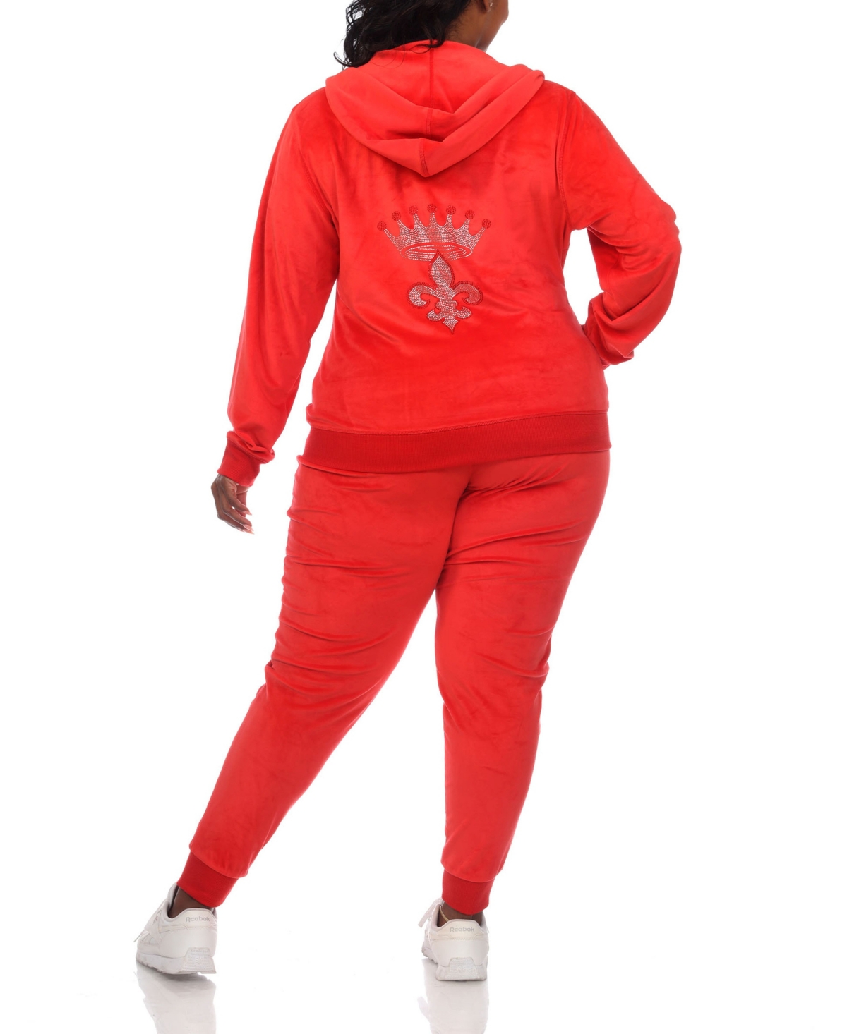 White Mark Plus Size Rhinestone Velour Tracksuit 2 Piece Set