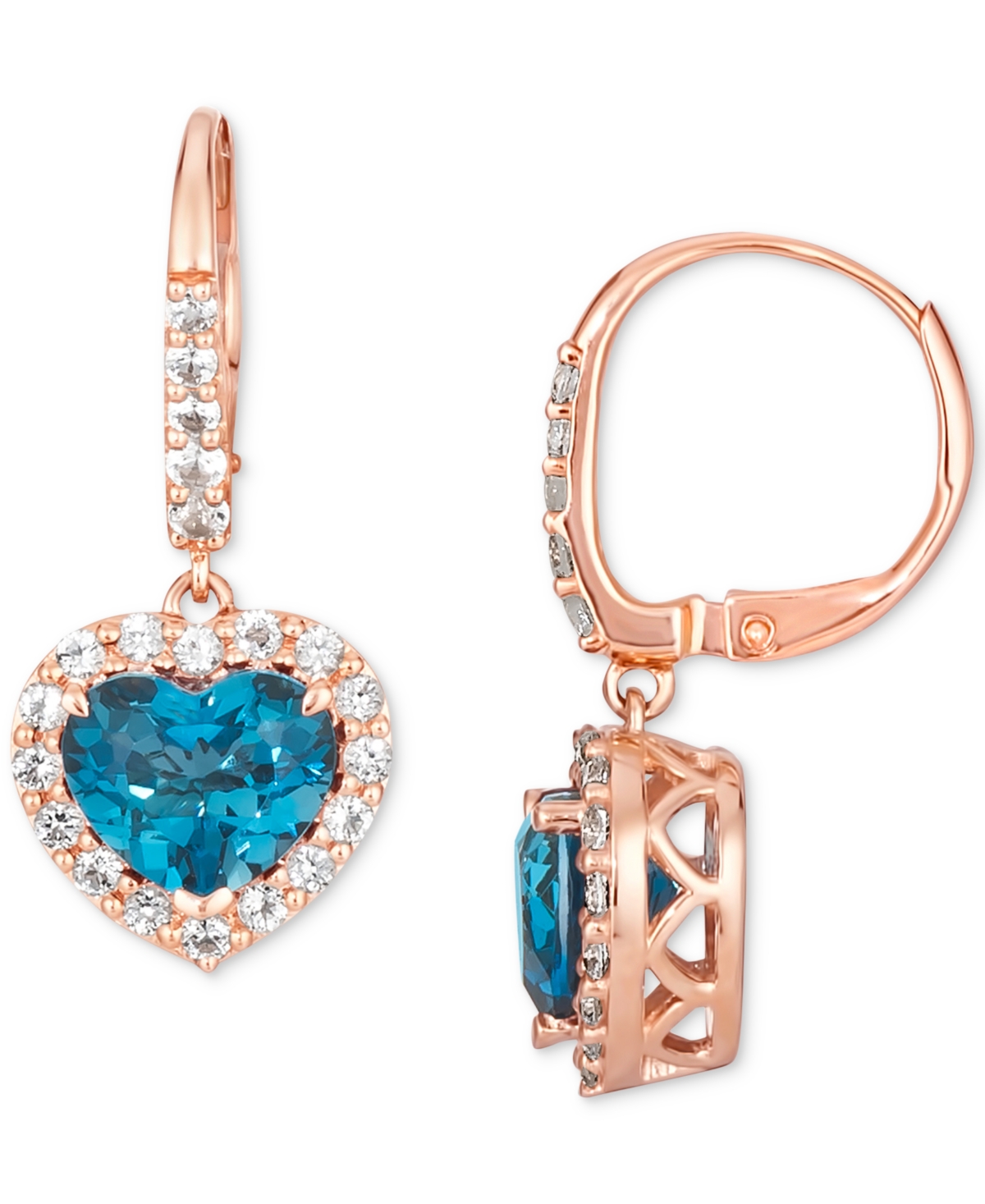 Deep Sea Blue Topaz (3 ct. t.w.) & Vanilla Topaz (5/8 ct.t .w.) Leverback Drop Earrings in 14k Rose Gold - Rose Gold