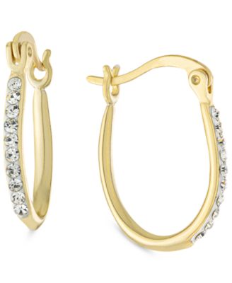 Crystal Pav&eacute; Small Hoop Earrings in Sterling Silver, 0.62" (also in 14k Gold-Plated Sterling Silver) 