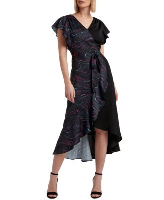 H Halston Short Sleeve Ruffled Faux-Wrap Dress - Macy's