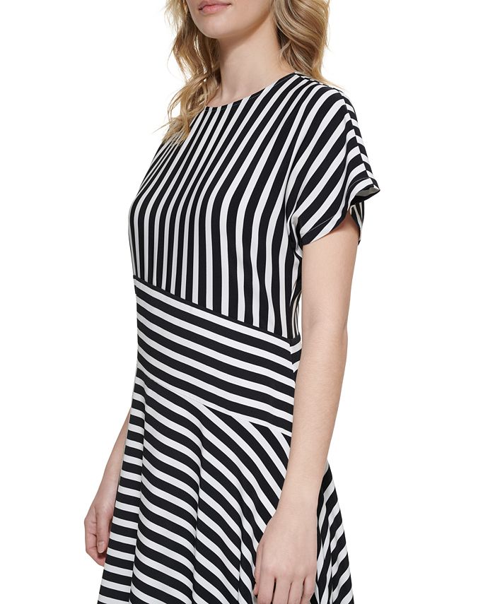 Karl Lagerfeld Paris Women's Striped Asymmetrical-Hem Dress & Reviews ...