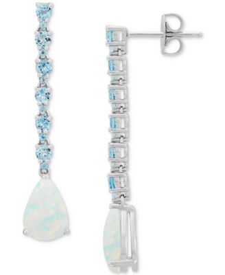 Macy's - Opal (2 ct. t.w.) & Swiss Blue Topaz (1-1/10 ct.t.w.) Linear Drop Earrings in Sterling Silver