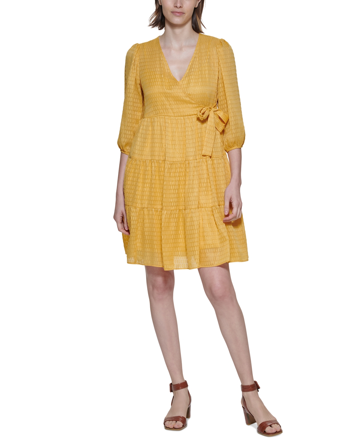 Calvin Klein Faux-wrap A-line Dress In Light Ochre | ModeSens