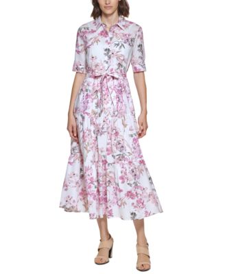 calvin klein floral print shirt dress