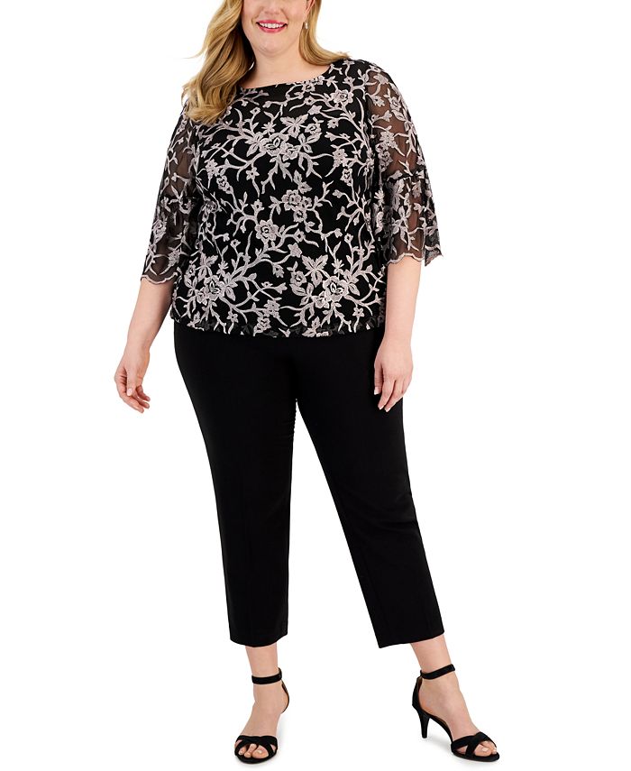 Alex Evenings Plus Size Embroidered Blouse - Macy's