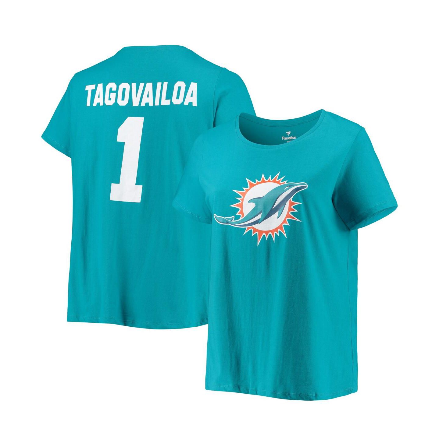 Женская футболка Fanatics Tua Tagovailoa Aqua Miami Dolphins Plus Size Name and Number — фото 1