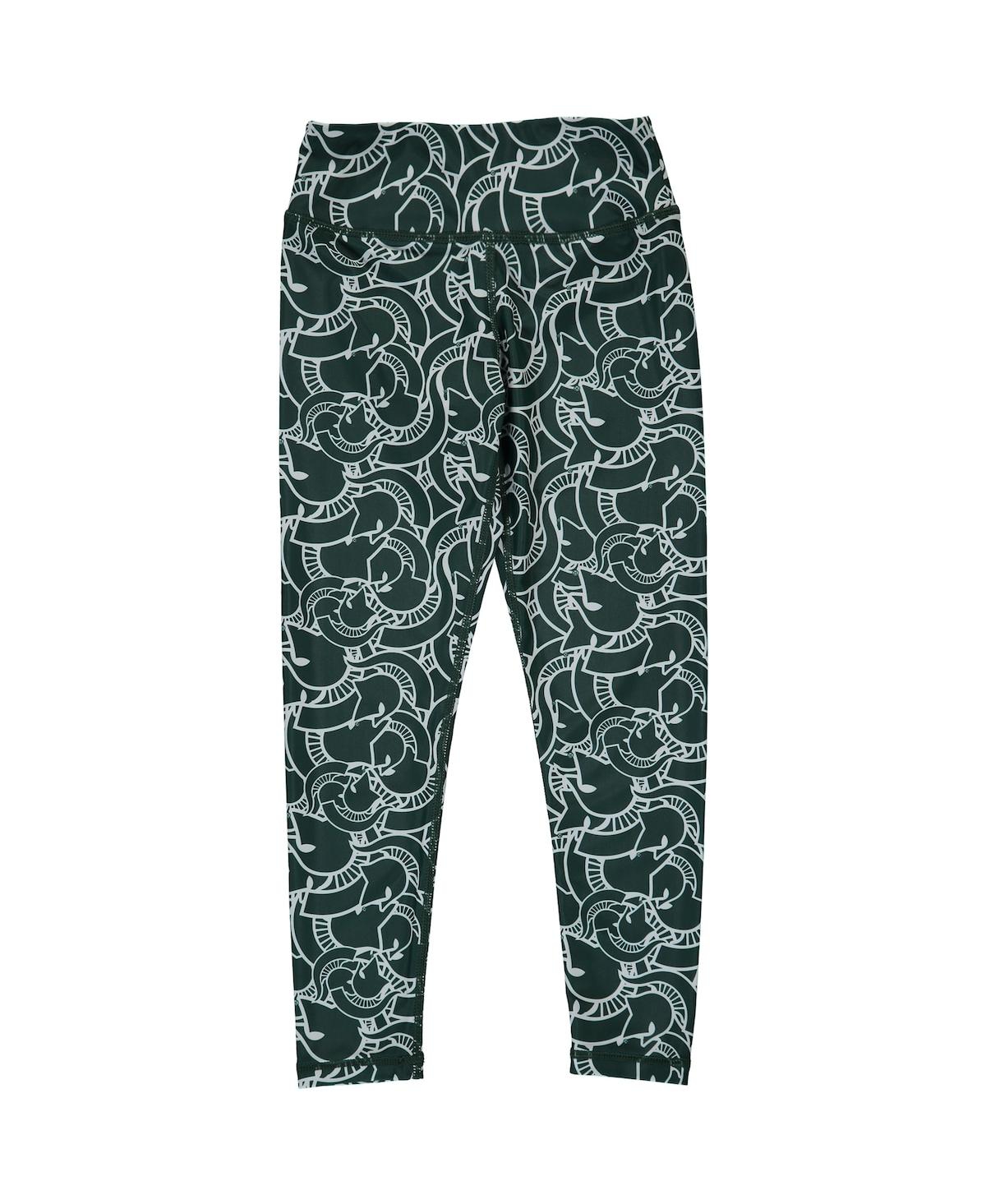 Shop Zoozatz Big Girls  Green, White Michigan State Spartans Stacked Mascot Leggings In Green,white