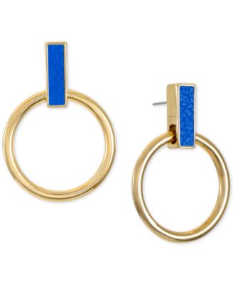 Photo 1 of Alfani Gold-Tone Faux-Leather Inlay Doorknocker Drop Earrings, Created for Macy's