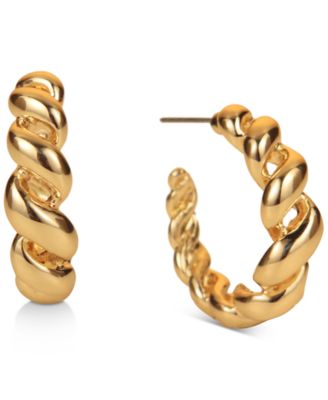 Photo 1 of Charter Club Gold-Tone Small Rope Twist C-Hoop Earrings, 0.95", Created for Macy's