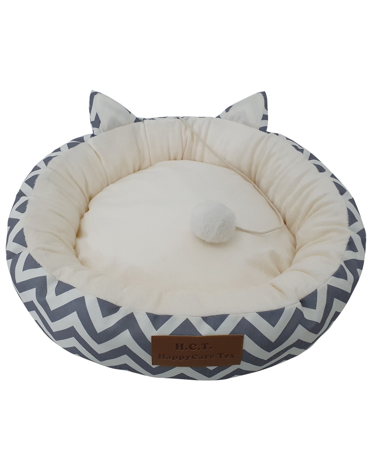 Canvas Round Cat Bed with Toy Ball, Medium - Chevron Gray