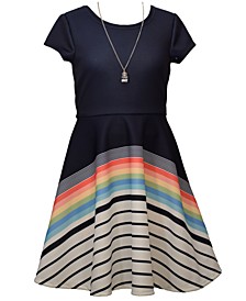 Big Girls Short Sleeve Scuba Knit Dress with Coordinating Necklace