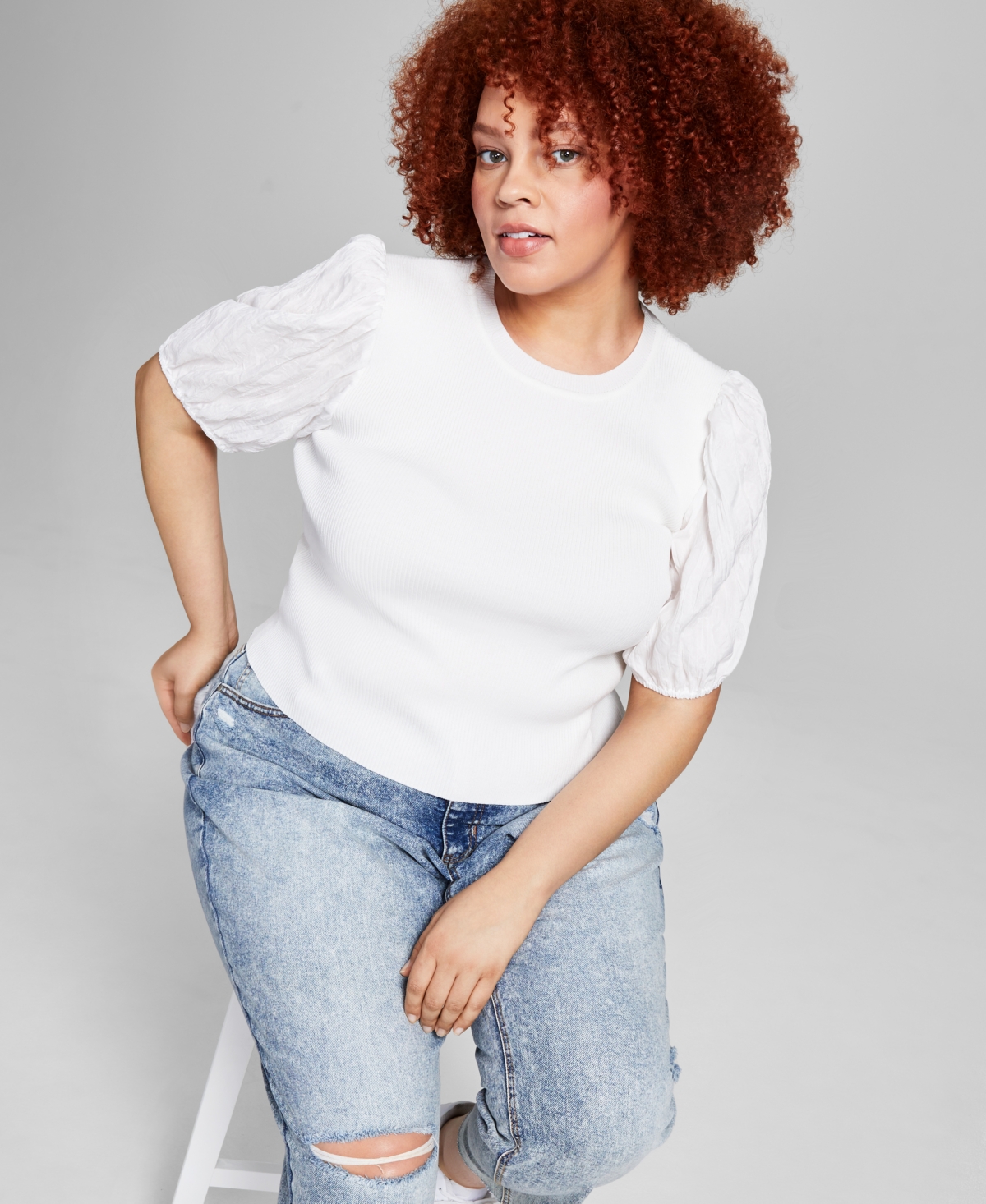 And Now This Trendy Plus Size Puffsleeve Top In White ModeSens