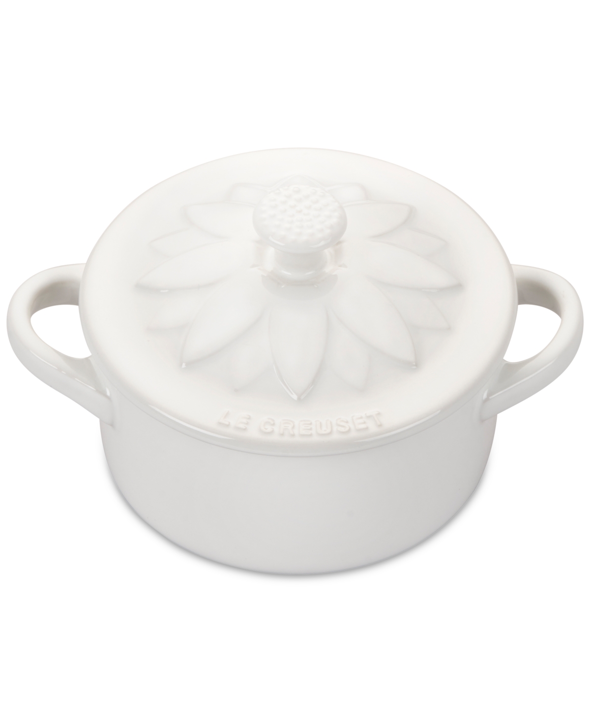 Le Creuset Stoneware 8 Oz. Flower Mini Cocotte With Lid In White