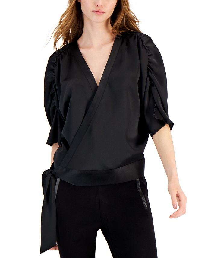 INC International Concepts Women's Satin Wrap Top, Created for Macy's ...
