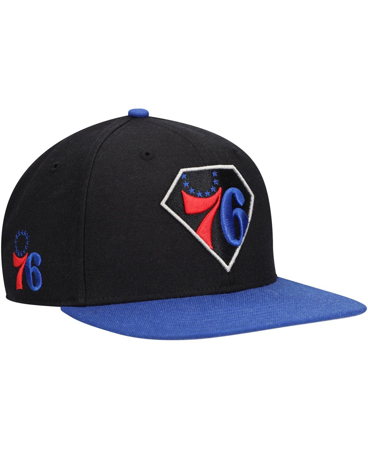 47 Brand Men's '47 Black, Royal Philadelphia 76ers 75th Anniversary Carat Captain Snapback Hat In Black,royal