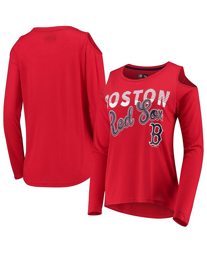G Iii 4her By Carl Banks Womens Red Boston Red Sox Crackerjack Cold Shoulder Long Sleeve T 