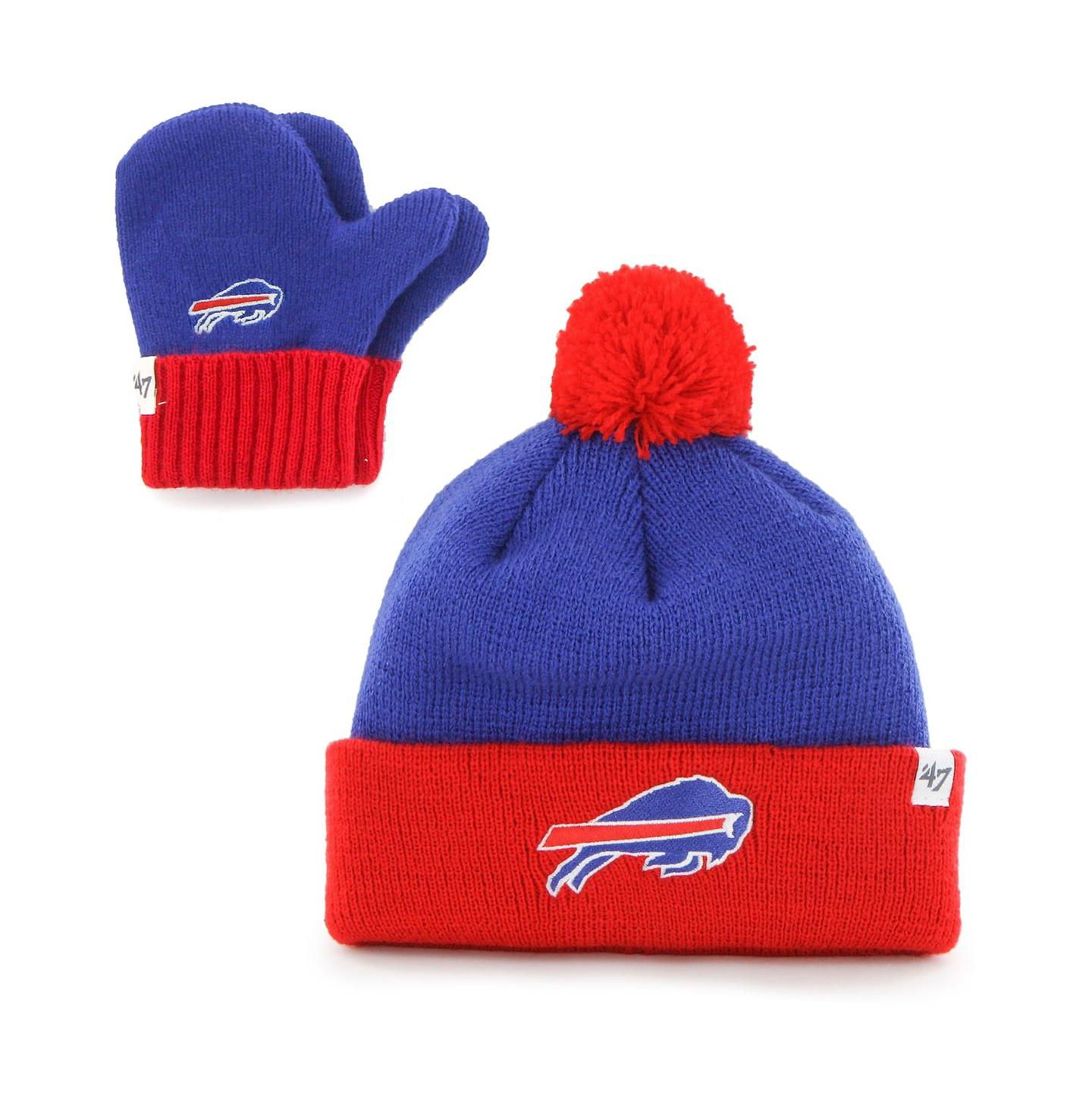 Головные уборы '47 Brand Unisex '47 Royal, Red Buffalo Bills Bam Bam Cuffed Knit Hat with Pom and Mittens Set для малышей — фото 1