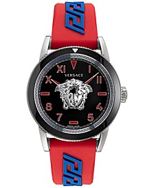Men's Swiss V-Palazzo Red Logo Silicone Strap Watch 43mm