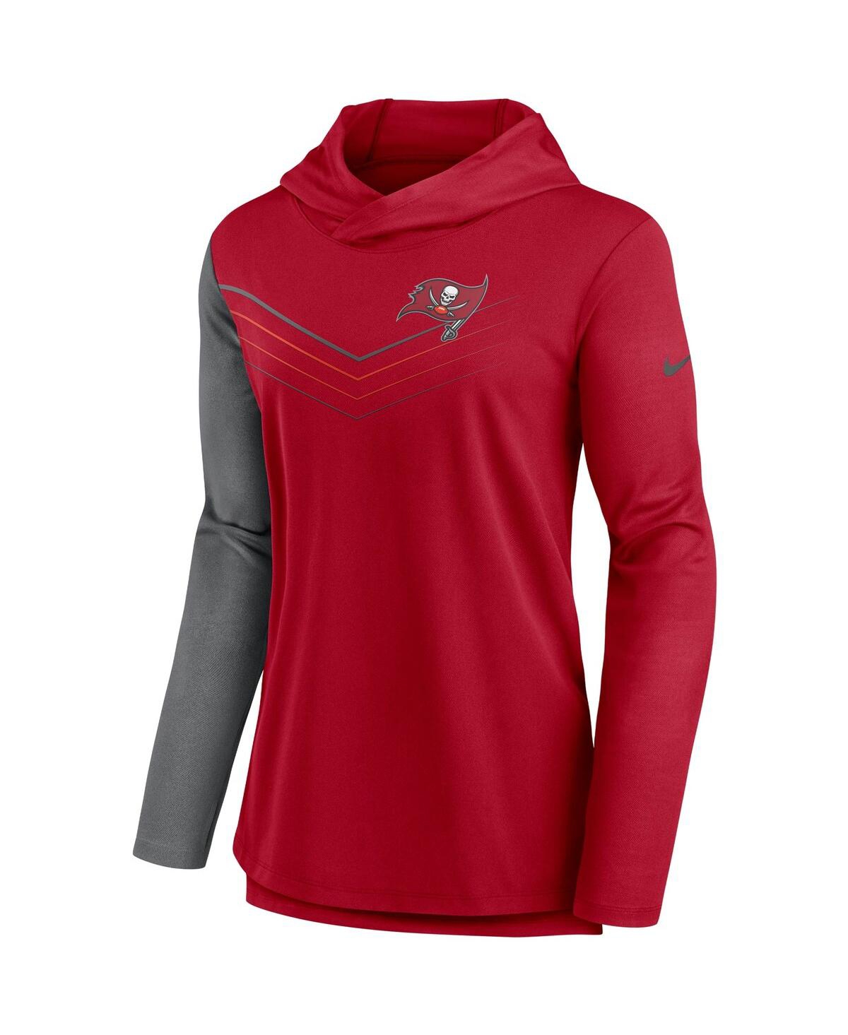 Nike Women's  Red And Heathered Charcoal Tampa Bay Buccaneers Chevron Hoodie Performance Long Sleeve In Red,heathered Charcoal