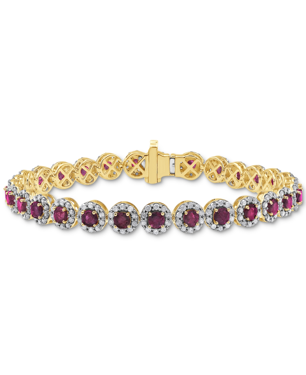 Macy's Ruby (4 Ct. T.w.) & Diamond (3 Ct. T.w.) Halo Link Bracelet In 14k Gold (also In Emerald)