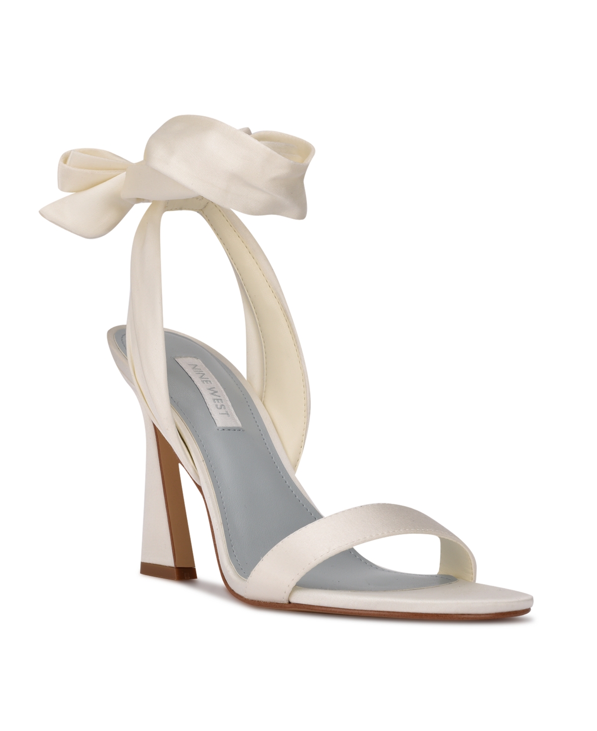 Shop Nine West Women's Kelsie Ankle Wrap Sculpted Heel Sandals In Ivory Satin