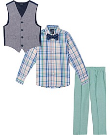 Toddler Boys Chambray Vest Set, 4 Piece