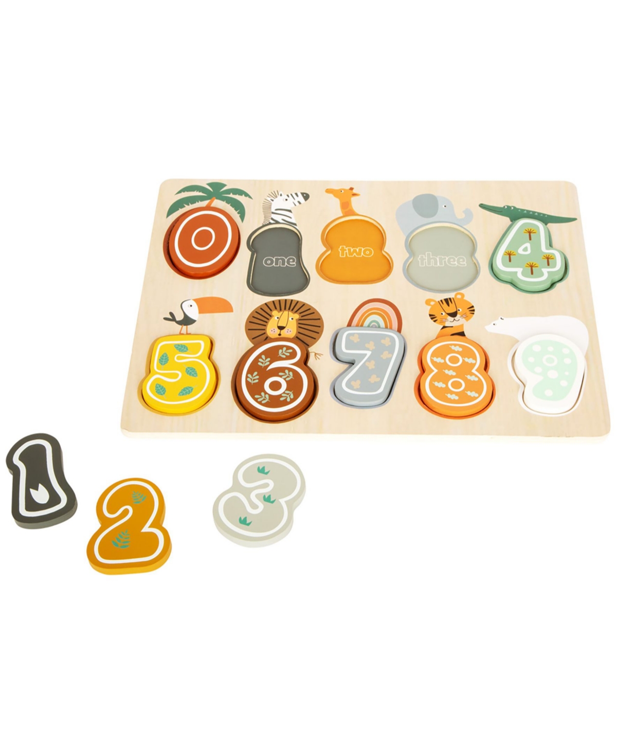 Flat River Group Babies' Small Foot Wooden Toys Safari Themed Number Puzzle, 10 Piece In Multi
