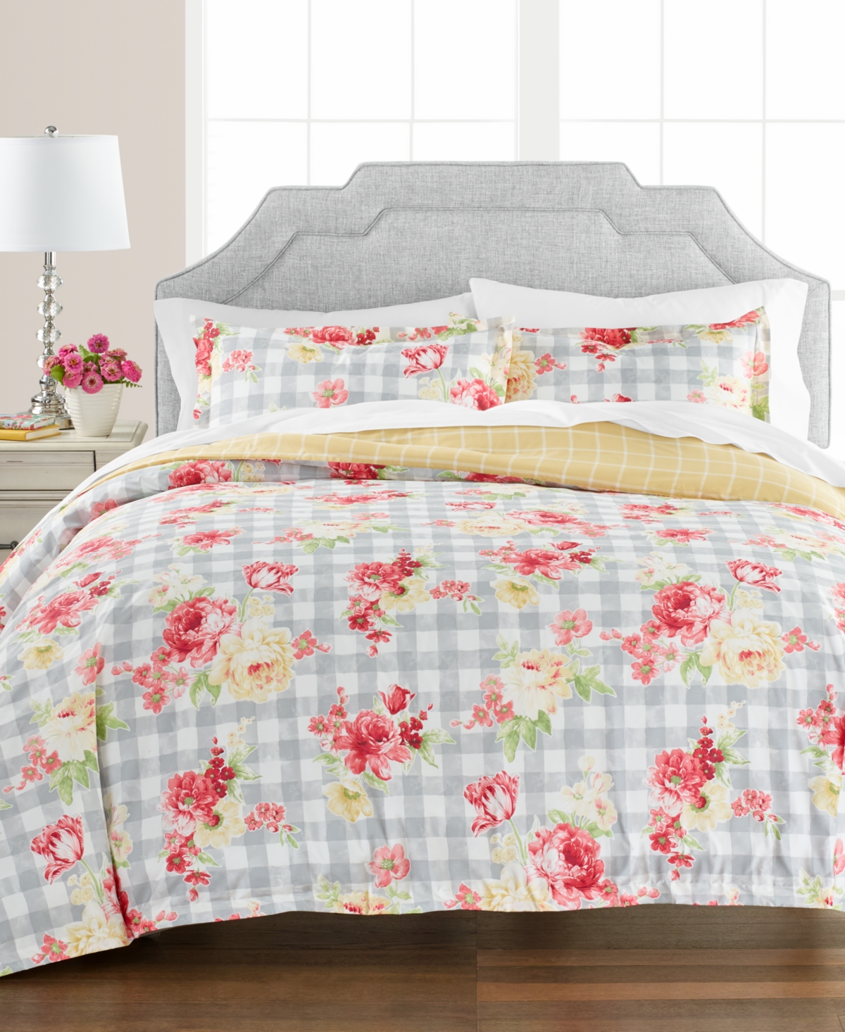 Martha Stewart Collection Bouquet Gingham Comforter Set, King, Created