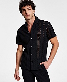 Men's Regular-Fit Geo Embroidered Eyelet Camp Shirt, Created for Macy's 