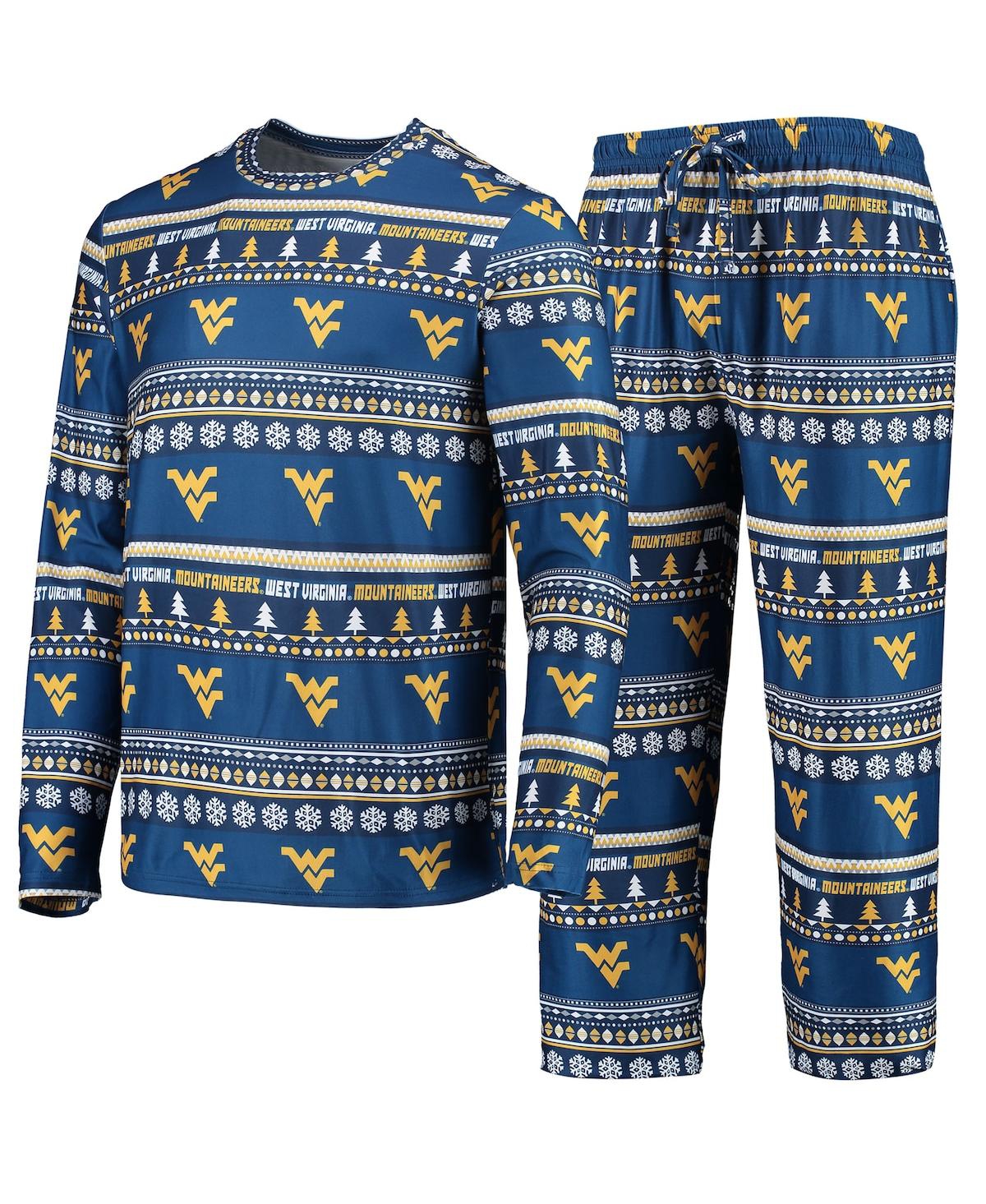 Men's Concepts Sport Navy West Virginia Mountaineers Ugly Sweater Long Sleeve T-shirt and Pants Sleep Set - Navy