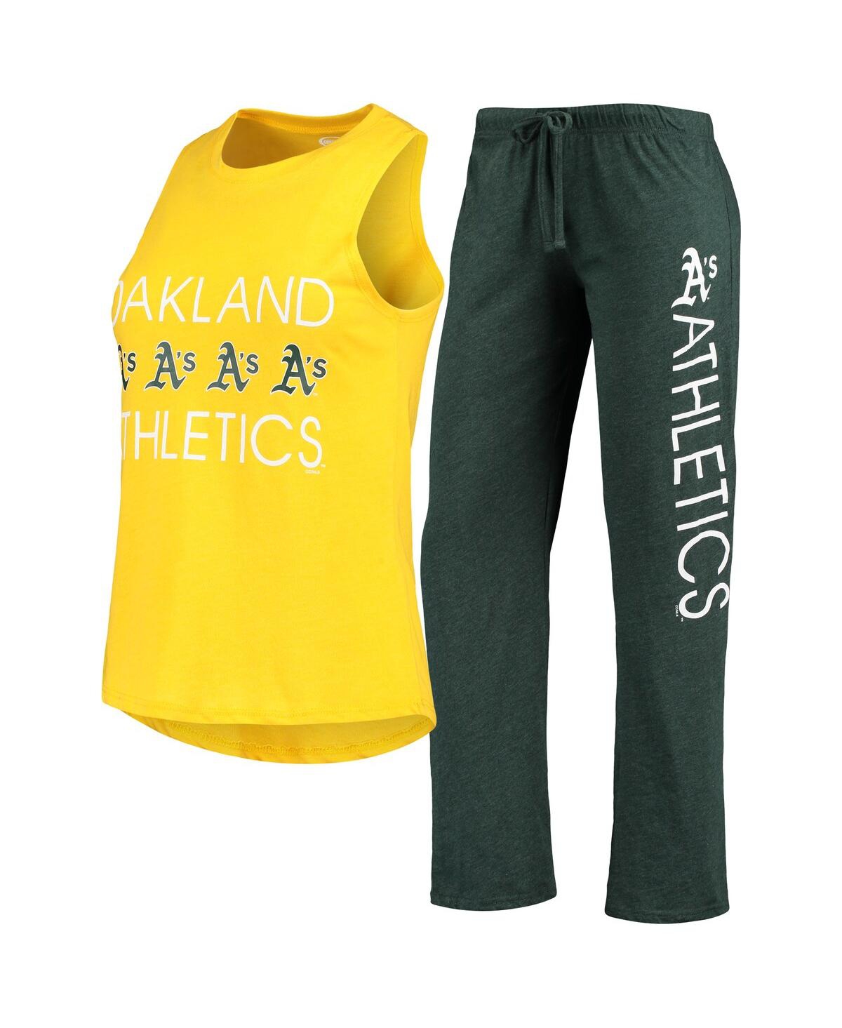 Concepts Sport Women's  Green, Gold Oakland Athletics Meter Muscle Tank Top And Pants Sleep Set In Green,gold