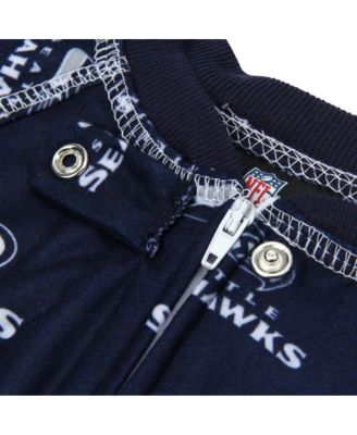Boys and Girls Infant Seattle Seahawks Piped Raglan Full Zip Coverall - College Navy