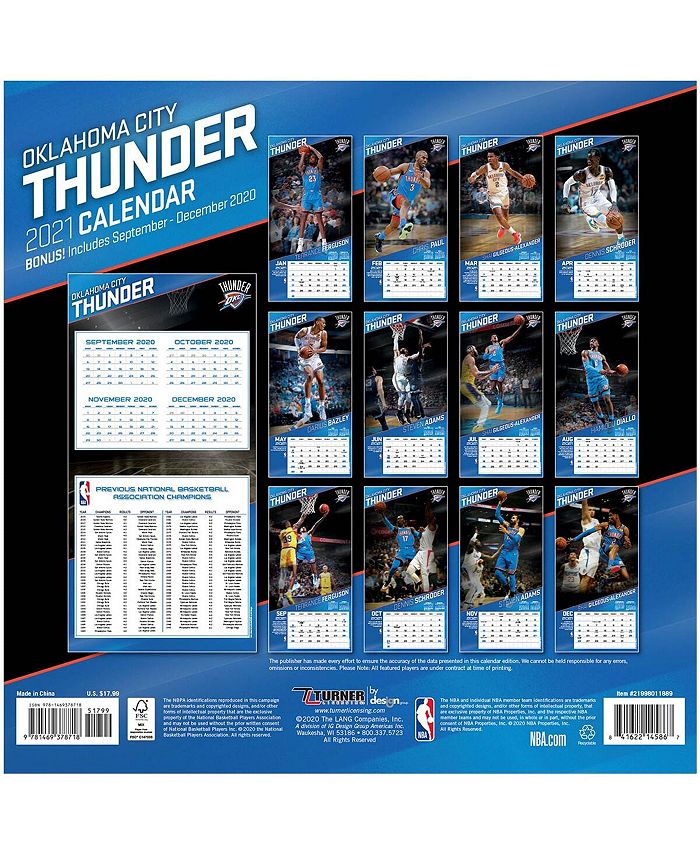 Turner Licensing Oklahoma City Thunder 2021 Wall Calendar Macy's