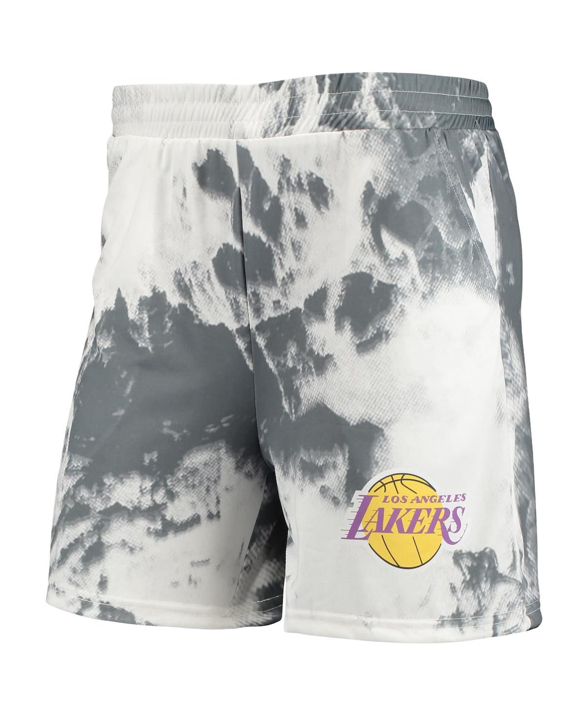 Shop Nba Exclusive Collection Women's  White, Black Los Angeles Lakers Tie-dye Crop Top And Shorts Set In White,black