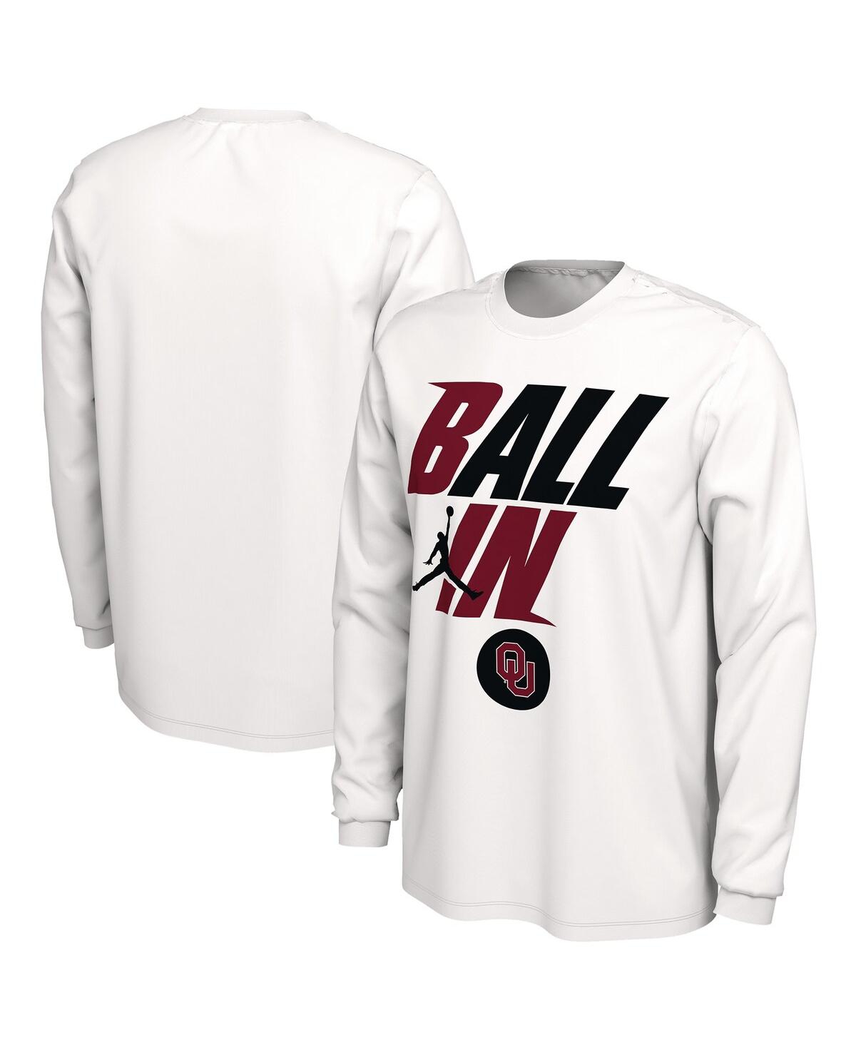 Men's JordanOklahoma Sooners Ball In Bench Long Sleeve T-shirt - White