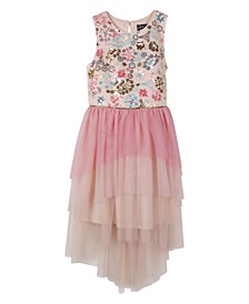 Big Girls Multi Sequin Embroidered Bodice to High Low Dress