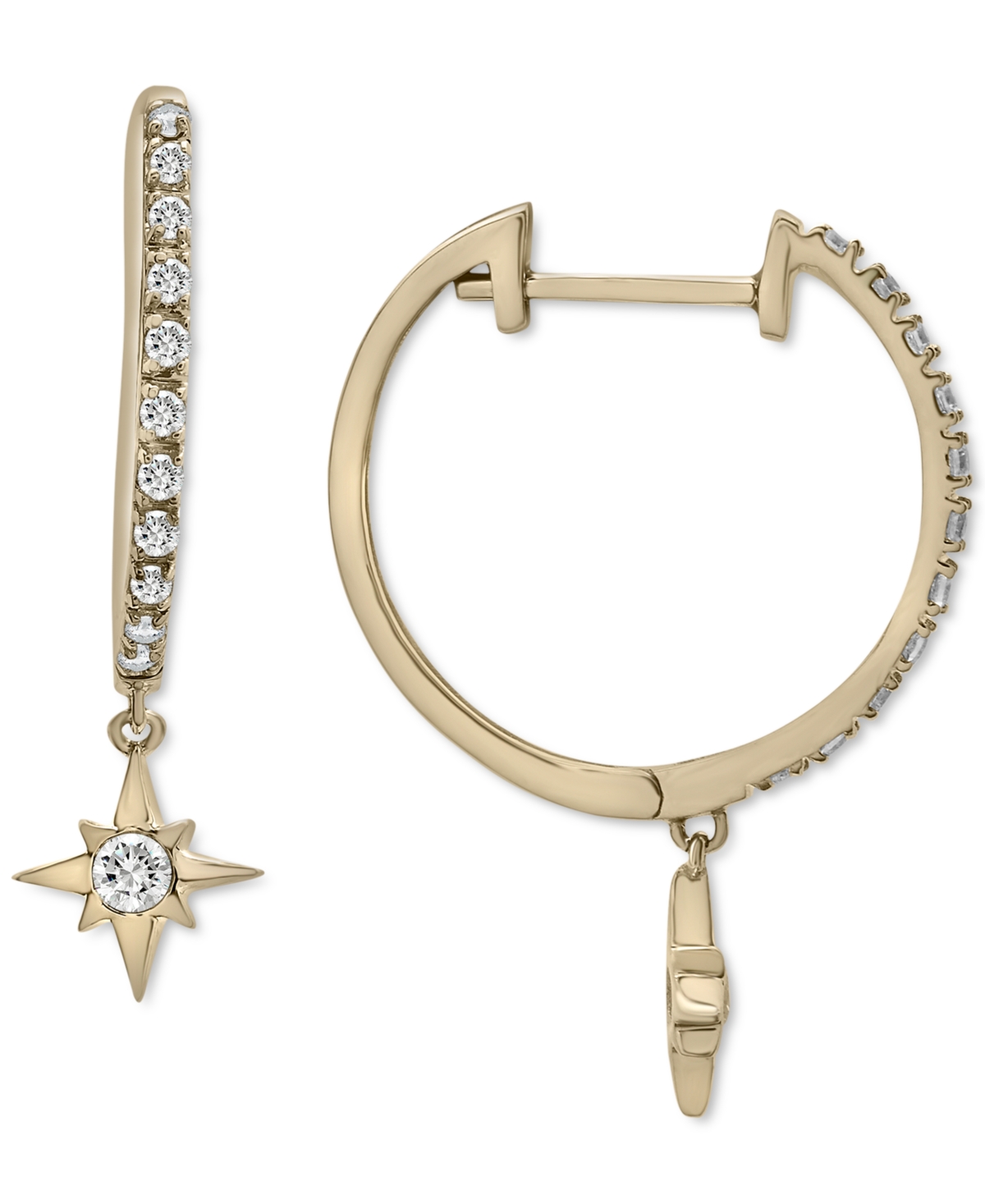 Shop Wrapped Diamond Star Dangle Hoop Drop Earrings (1/4 Ct. T.w.) In 10k Gold, Created For Macy's In Yellow Gold