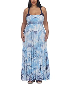 Plus Size Strapless Tiered  Tie-Dyed Maxi Dress Cover-Up