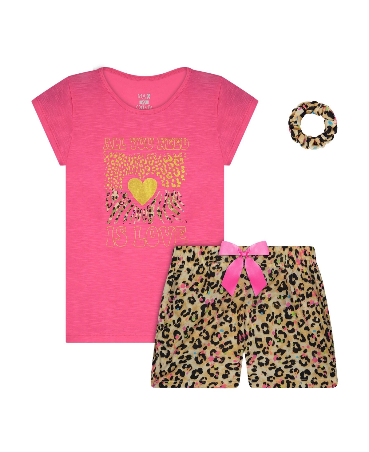 Sleep On It Big Girls T-shirt and Shorts with Scrunchie Pajama Set, 3 Piece  - Macy's
