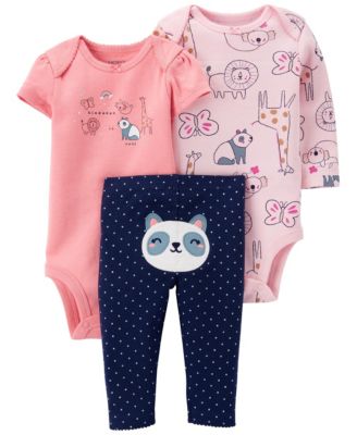 Photo 1 of SIZE 3M Carter's Baby Girls 3-Piece Cotton Bodysuits & Pants Set