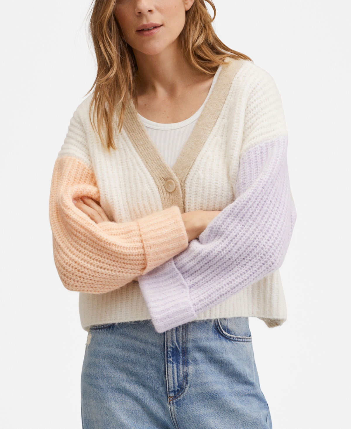 Mango Women's Colorblock Knit Cardigan In Light/pastel Purple ModeSens