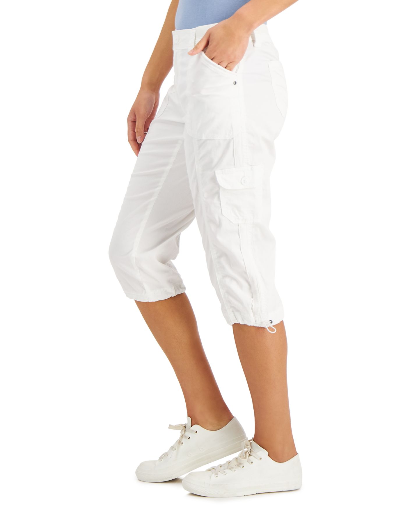 Женские брюки Style & Co Petite Mid-Rise Cargo Capri, цвет: Яркий белый — фото 1