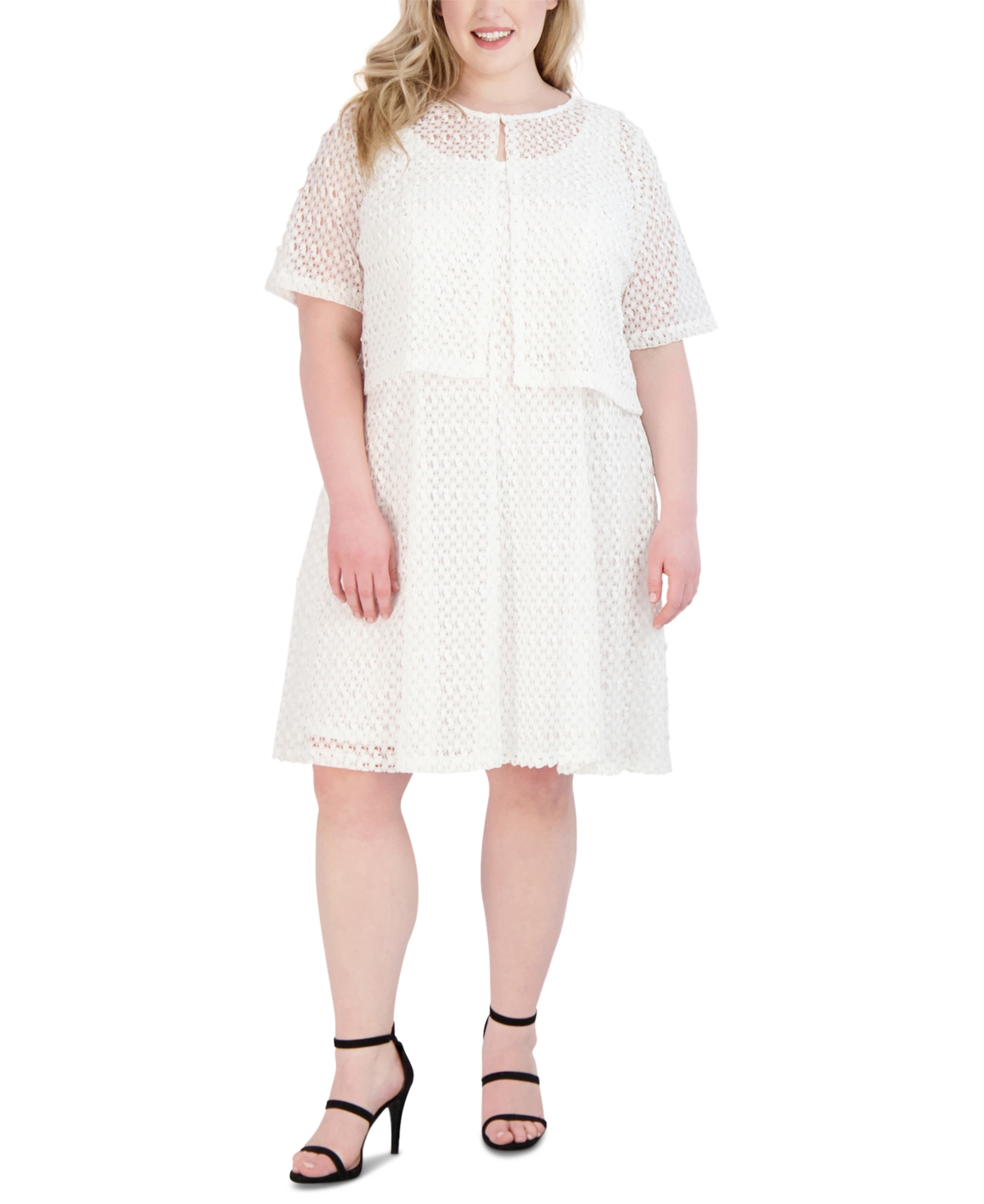 Plus Size 2-Pc. Crochet Jacket & Dress Set - White